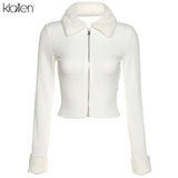 Autumn Women Long Sleeve Plush collar Knitted Sweater Coat Fashion Slim Zipper Solid Office Lady Short Coat Casual