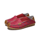 2021 Summer Loafers Shoes Leather Stitching Outdoor Footwear Femme Floral Pattern Mixed Color Sewing Elegant Women