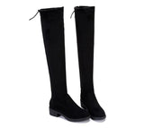 Autumn And Winter New Knee-Length Flat-Soled Mid-Heel Korean Version Of Comfortable Black Elastic High