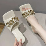 Chain Design Women Heels Summer Sexy Open Toe Solid Color Sandals Stiletto 2021 Square Head Luxury Prom Woman