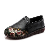 Women's Ladies Mother Female Genuine Leather Shoes Flats Loafers Slip On Flowers Spring Ethnic Style Moccasins