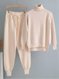 2 Pieces Set Women Knitted Tracksuit Turtleneck Sweater + Carrot Jogging Pants Pullover Sweater Set CHIC Knitted