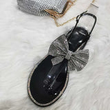 Sandals Jelly Shoes Clip Toe Transparent Glitter Bowtie Bling Flats Ankle Buckle Strap Slides Ladies Beach Shoe