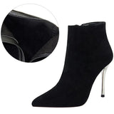 Shoes Pointed Toe Women Ankle Boots Suede Black Boots Women Stiletto High-heel Boots Short Plush Autumn Winter
