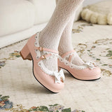 Bear Decorative Shoes Round Toe Thick With Bow Women's Shoes Single Shoes Tea Party Women's Shoes High Heels