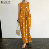 Oversized Casual ZANZEA Loose Vestido Maxi Long Robe Femme 2022 Summer Sleeveless Beach Sundress Bohemian Printed Women