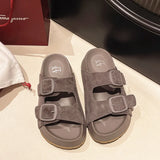 Breakj New Korean Version Of Fish Mouth Thick Bottom Leisure Side Buckle Boken Foot Outside Wearing Beach Slippers