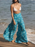 Ladies Spring Fashion Casual Beach Trousers Vintage Floral Printed Wide Leg Pants Autumn New Women Loose High Waist Long