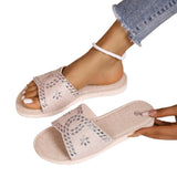 2025 Summer New Fashion Water Drill Thick-Bottomed Slippers Casual Round Head Canvas Light
