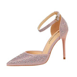Breakj Korean Version Of Sweet High Heels With High Heel Shallow Pointed Hollow Out A Word With Shiny Rhinestone