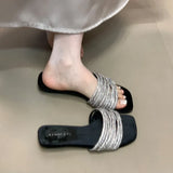 Breakj One-Word Slippers Women Summer Outside Wearing Lazy Water Drill With Low-Heeled Toe Cool Drag High