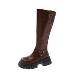 Breakj Knight Boots Women 2025 Autumn/Winter New Net Red Solid Color Nonslip Boots Coarse And Round Head Vintious Women's