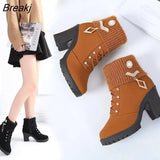 New Women Boots Winter Outdoor Keep Warm Fur Boots Waterproof Women's Snow Boots Thick Heel with Round Head Short