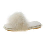 Slippers Women Wear Fashionable 2024 New Fashion Shoes Ostrich Hair Flat-Soled Korean Open-Toed
