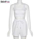 Puss 2021 Cotton Tracksuit Women Sporty Casual Strapless Top+Biker Shorts Matching Set Summer Trend Streetwear Slim