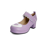 Women Kawaii Platform Mary Janes Lolita Shoes Girls Round Toe Heart Block Chunky Heel Gothic Cosplay Flora Lace Velcro