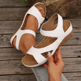 Breakj 2025 Summer Slope And Thick-Soled Sandals Women's Shoes Large-Size With Fish Mouth Magic