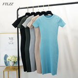 New Women Stretch Knitted Midi Dress Summer Spring Lady Casual O-neck Slim Knitting Bodycon Dresses Vintage