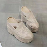 Breakj Summer New Lace Baotou Half Drag Inside Increased Fashion Ultra High Heel Sandals Women's