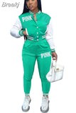 Pink Printed Baseball Coat Pants Two Piece Sets Spring Fall Outfits Womens Track Suits Casual Fashion Streetwear