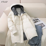 Winter Soft Fluffy Hooded Splicing Colour New Down Jacket Women White Duck Down Warm Coat Loose Warm Bread Clothes