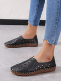 Black Hollowed Moccasins for Women Genuine Leather Flats Breathable Loafers Shoes Women's Soft Casual Flat