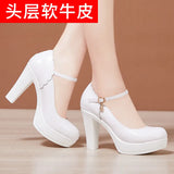 Catwalk High Heels Women's Cheongsam T Show White Size Waterproof Table Thick Heel Leather Round Head Single
