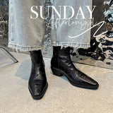 Pointed Western Cowboy Boots Nude Boots North American Wrinkled Leather V Thick Heel Short Boots After