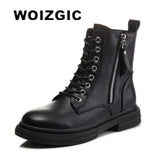Women's Ladies Genuine Leather Female Shoes Ankle Boots Platform Lace Up Warm Winter Autumn Fur Plush