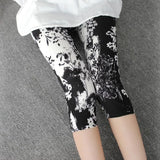 Calf-Length Floral Stripe Print Sexy Pants Black Short Capris Women Summer Leggings High