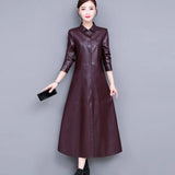 New Women Sheepskin Genuine Leather Long Jacket Thicken Coat Single Breasted Leather Trench Coat Outerwear
