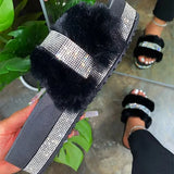 Fur Slippers Summer Furry Slides Female Fluffy Indoor Shoes Women's Bling fuzzy Slide House Sliders wholesale