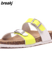 2023 New Summer Cork Slippers Women Casual Mixed Color PU Flip Flops Holiday Beach Outside Slides