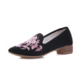 Breakj Grain Sole, Pointed Shoes Single Square Heel Fashionable Low Heel Embroidered Cloth Shoes, Retro Plate Buckle Embroidered Cloth Shoes Women's