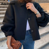 2021 Autumn Winter Women Elegant Solid Color Wool Coats Chic Turn Down Collar Long Sleeve Coat Female Chic Outerwear