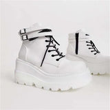 High Platform Women Boots Wedges Lace Up Ankle Boots Thick Bottom Mixed Color 2020 Autumn Female