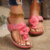 Breakj Size 2023 Spring And Summer New Flower Belt Buckle Slippers Female Casual Wedge Sandal T Word Slippers