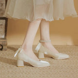 Breakj High Heel Wedding Shoes Women High Heel Bow Bridal Shoes 2025 Spring New Mary Jane Women's Shoes Square Single