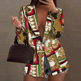 Sexy Print Suit Turn-down Collar Jacket Top Elegant Slim Single Button Coats Casual Long Sleeves Streetwear Women