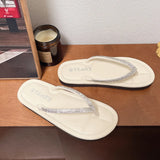 Breakj Slippers Women 2025 Summer New Large-Size Flat-Bottomed Toes Fashion Outside The Water Drilling Cold