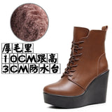 Breakj Head 12Cm High Slope And Waterproof Table Mid-Sleevel Boots With Side Zipper Women's Boots Pine Cake Plus Velvet Winter Warm Leather