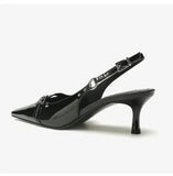 Women Summer Fashion Pumps Buckle Shallow Pointed Toe Stiletto High Heels Back Strap Slip on Sandals Sexy Shiny Leather
