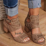 Summer New Style Thick Heel Hollowed-Out Sandals Fish Mouth Clasp Large Size Sandals O'lady