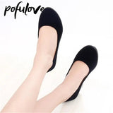 Women's Medium Wedge Shoes Black PU High Heel Office Ladies Spring Slip Slip Fashion Mom Oxford