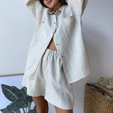 Women Summer Short Sleeve Blouse Tracksuit Shorts Set Loose Tops And High Waisted Mini Shorts Two Piece Set 2021