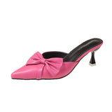 Breakj Elegant Wind Pointed Head Shallow Bow Thin Heel Show Thin Head Half Slippers Female Outside Wear Fashion Temperament Half