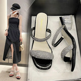 Women's Summer Slippers, 2024 New Non-slip Wear Thick Heel Flip-flops Diamond High Heels Sandals, Beach Fashion