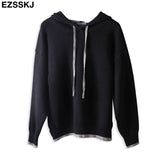 oversize Hooded pullovers women chic pure Color hooded Top girls loose Sportswear sweater