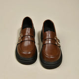 Breakj Women 2023 New Autumn And Winter Thick Sole Simple Foot Pedal Brown British Small Leather Shoes Retro Jk Single