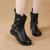 And Winter New Cowhide Flat-Soled Martin Boots Leisure Simple Leather Boots Comfortable Warm Women's Cotton-Padded